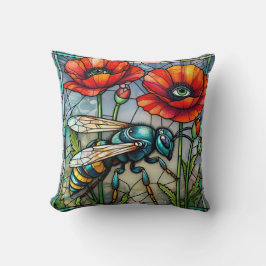 Farbige Wespe Buntglas Mohn Mosaik Steampunk Kissen
