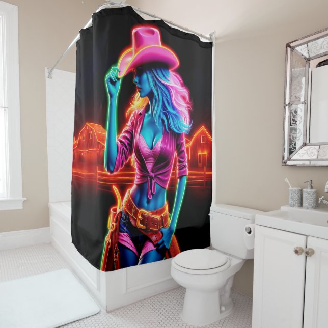 Farbige Western mit rosa Cowboy-Hutkunst Duschvorhang (Beispiel)