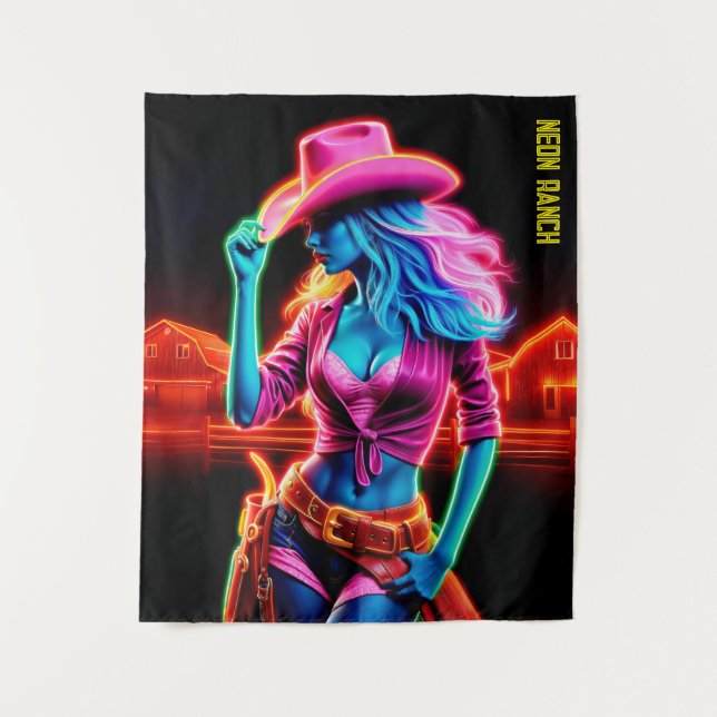 Farbige Western mit rosa Cowboy-Hutkunst Wandteppich (Vorderseite)