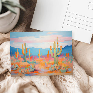 Farbige westliche Wüstenkaktus-Vibrant-Malerei Postkarte