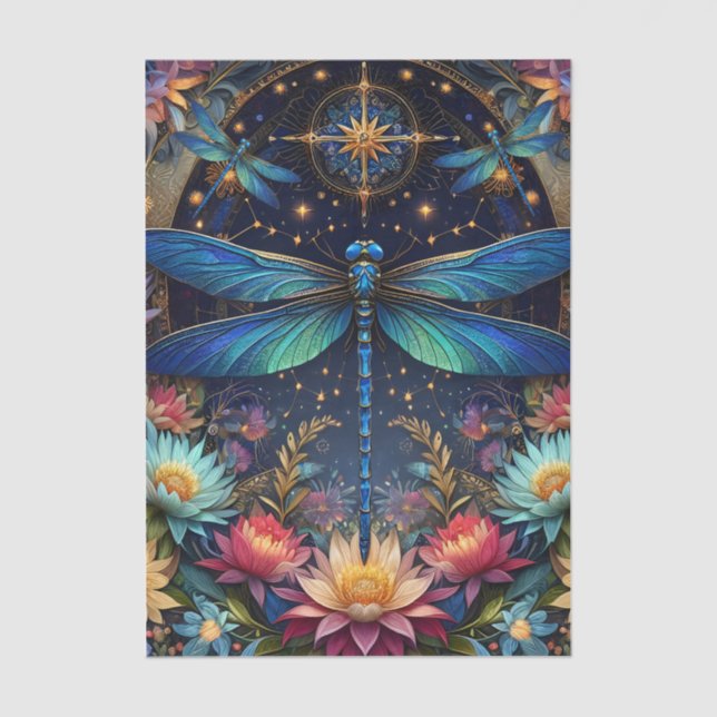 Farbige Whimsical Boho Libelle Decoupage Seidenpapier (Vorderseite)