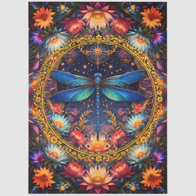 Farbige Whimsical Boho Libelle Decoupage Seidenpapier (Vorderseite)
