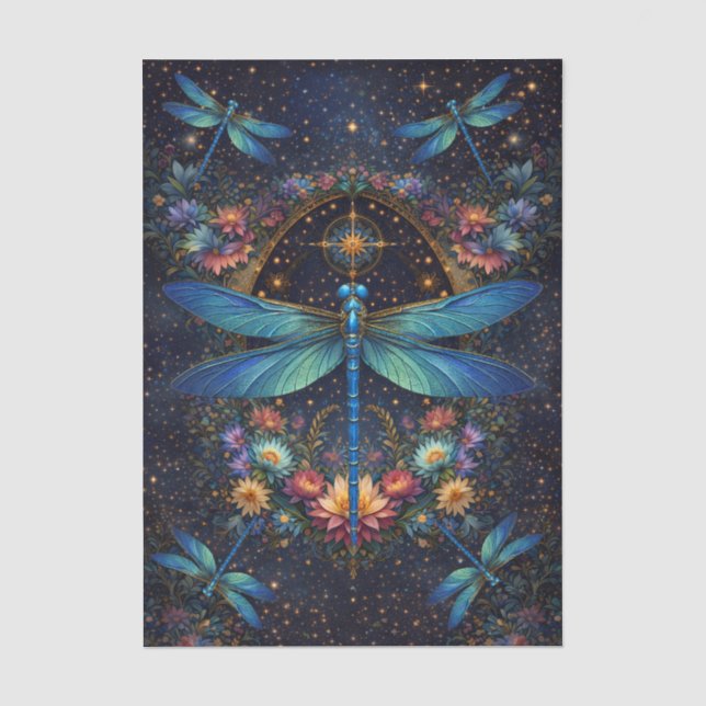 Farbige Whimsical Boho Libellen Decoupage Seidenpapier (Vorderseite)