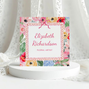 Farbige Whimsical-Wasserfarben-Blumen und Bogen Quadratische Visitenkarte