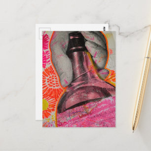 Farbige Whisky-Flaschen-Mixed-Media-Collage AI-Kun Postkarte