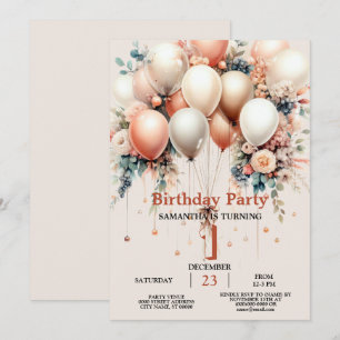 Farbige White Peach Floral Ballon Geburtstagsparty Einladung