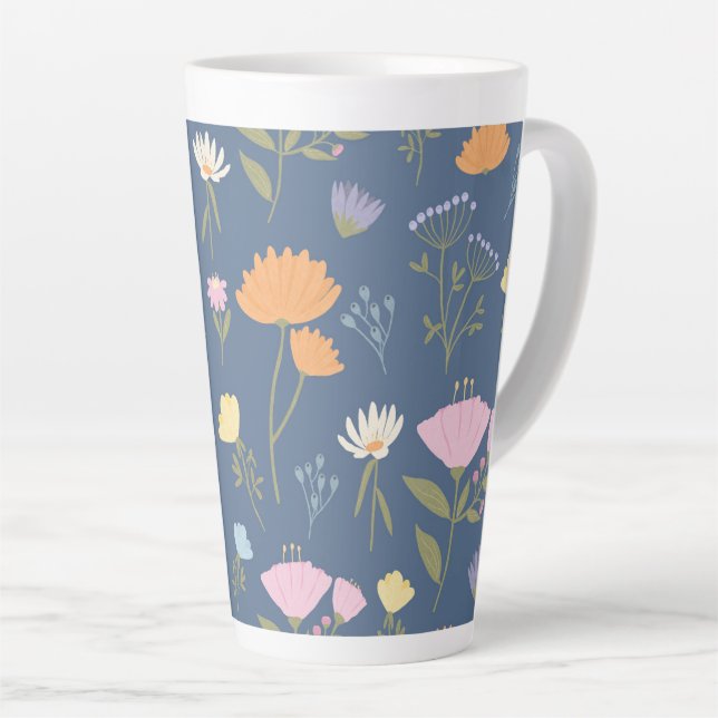 Farbige Wiese auf Blau Milchtasse (Rechte Ecke)