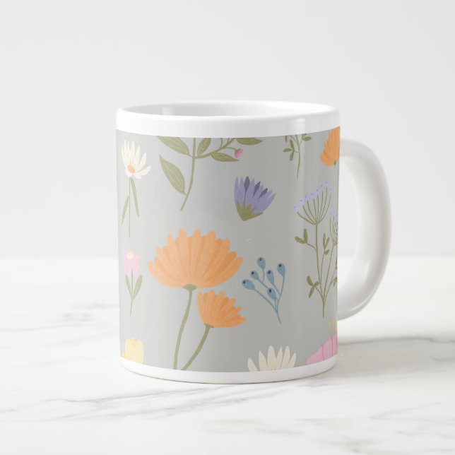 Farbige Wiese auf Grau Jumbo-Tasse (Vorderseite Rechts)