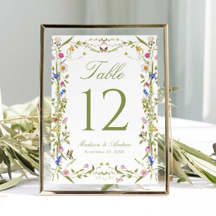 Farbige Wiesenblumen-Hochzeitstisch-Nummer Einladung