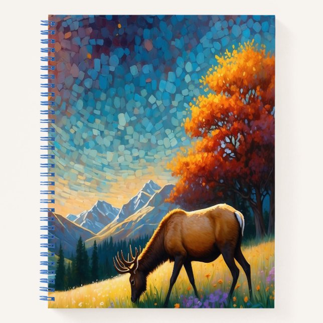 Farbige Wiesenelk mit Blumen Kunst Notizbuch (Vorderseite)