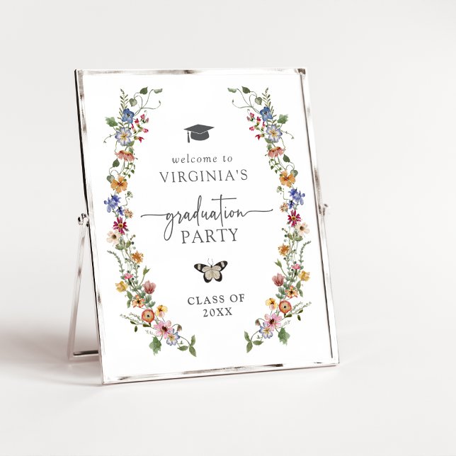 Farbige Wildblume Abschluss Poster (Colorful Wildflower Graduation Poster with Butterfly by Painted Paperie
)