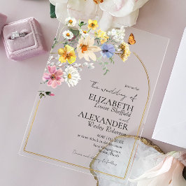 Farbige Wildblume Arch Gold Rahmen | Boho Wedding Acryleinladungen