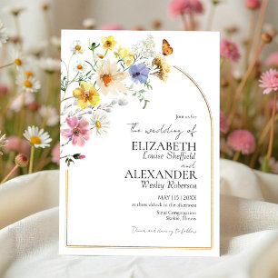 Farbige Wildblume Arch Gold Rahmen Boho Wedding Einladung