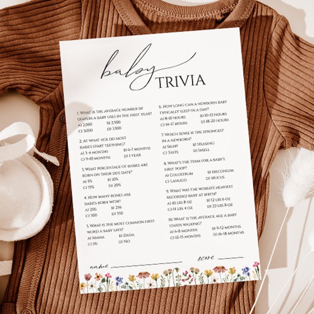 Farbige Wildblume Baby Shower Baby Trivia Card Einladung (Von Creator hochgeladen)