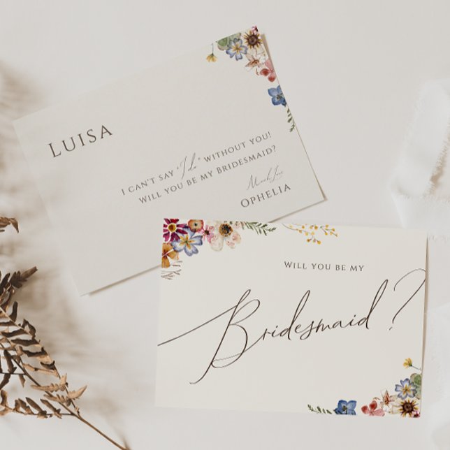 Farbige Wildblume Beige Bridesmaid Vorschlag Card Einladung (Von Creator hochgeladen)