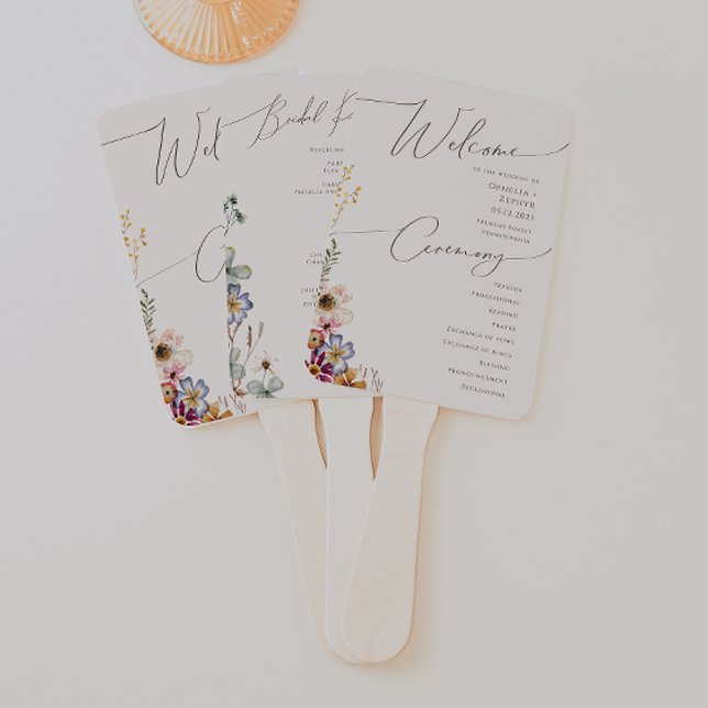 Farbige Wildblume | Beige Hochzeitsprogramm-Handfä Fächer (Von Creator hochgeladen)