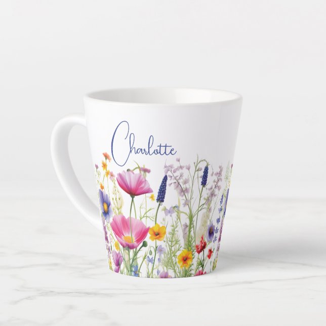 Farbige Wildblume Blumenbezeichnungen Personalisie Milchtasse (Linke Ecke)