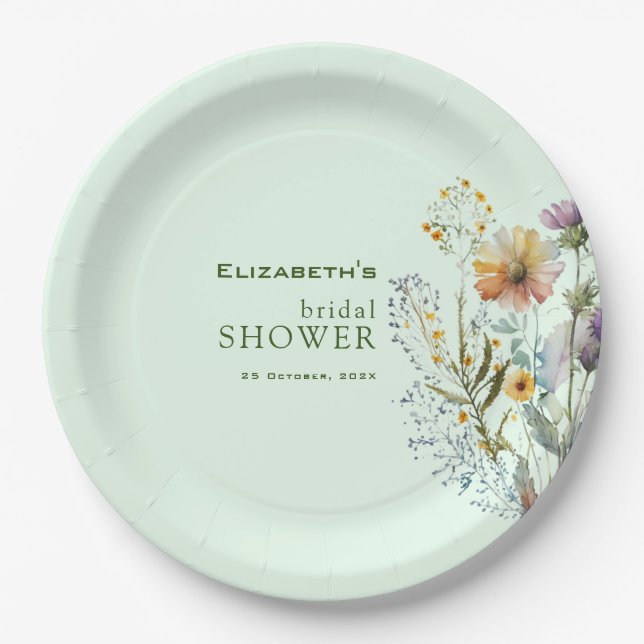 Farbige Wildblume Blumenkohl Brautparty Pappteller (Vorderseite)
