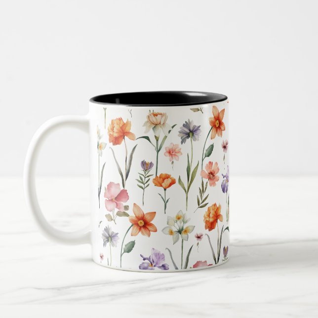 Farbige Wildblume Blumenmuster Zweifarbige Tasse (Links)