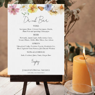 Farbige Wildblume Brautparty Drinks Menü Signatur Poster