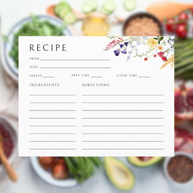 Farbige Wildblume Brautparty Rezept Karte (Von Creator hochgeladen)