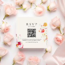 Farbige Wildblume Cream QR Code Hochzeit RSVP
