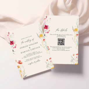 Farbige Wildblume Cream Wedding QR Code Einladung
