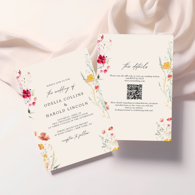 Farbige Wildblume Cream Wedding QR Code Einladung (Von Creator hochgeladen)