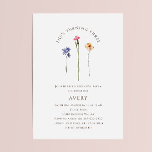 Farbige Wildblume Dritte Geburtstagspartei Einladung