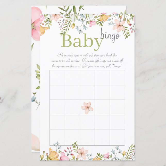 Farbige Wildblume Floral Baby Shower Bingo Game (Vorne/Hinten)