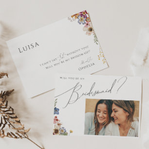 Farbige Wildblume Foto Bridesmaid Vorschlag Card Einladung