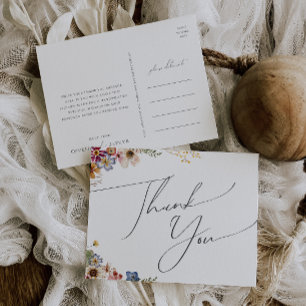 Farbige Wildblume Gartenhochzeit Danke Postkarte