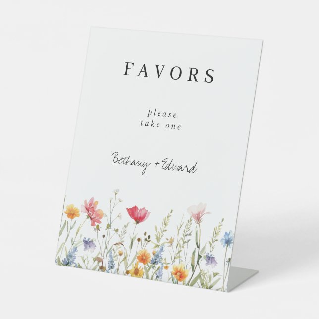 Farbige Wildblume Gastgeschenke Hochzeiten Sockelschild (Vorderseite)