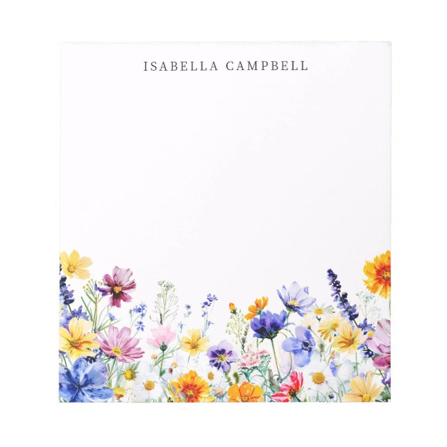 Farbige Wildblume Individuelle Name Notizblock (Vorderseite)