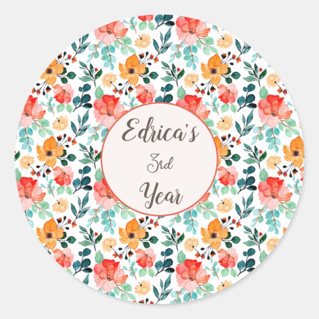 Farbige Wildblume Mixed Floral Muster Runder Aufkleber (Vorderseite)