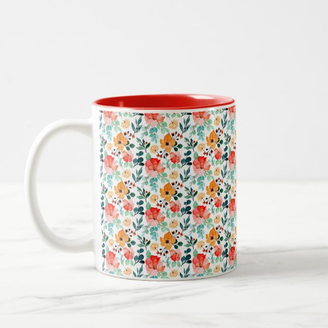 Farbige Wildblume Mixed Floral Muster Zweifarbige Tasse (Links)