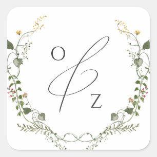 Farbige Wildblume Monogram Kranz-Umschlag Aufklebe Quadratischer Aufkleber