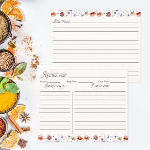 Farbige Wildblume Rezeptkarte für Wasserfarben