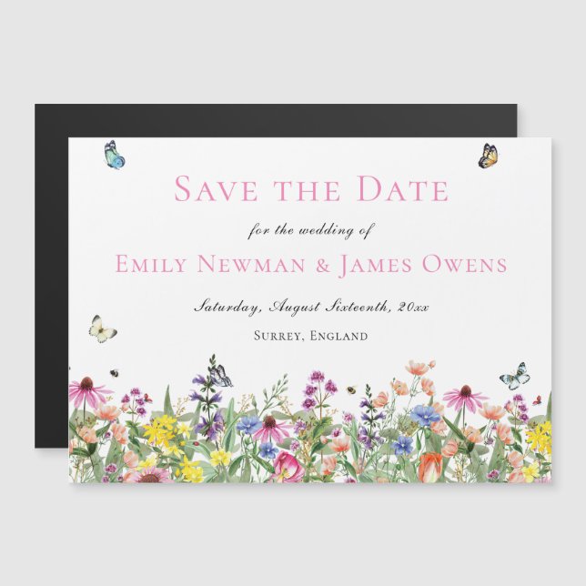 Farbige Wildblume Save the Date Magneteinladung (Vorne/Hinten)