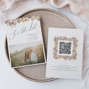 Farbige Wildblume Wiesen-Foto-QR-Code Save The Date