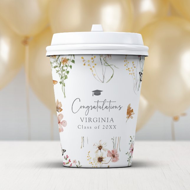 Farbige Wildblumen Abschluss Pappbecher (Colorful Wildflowers Graduation Party Paper Cups
by Painted Paperie)