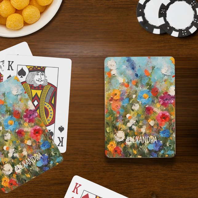 Farbige Wildblumen Abstrakte Blumen Optionaler Tex Spielkarten (Von Creator hochgeladen)