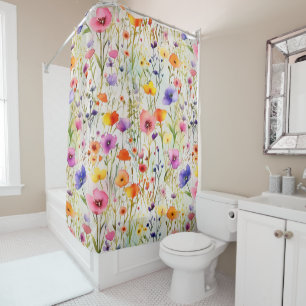 Farbige Wildblumen Aquarell Duschvorhang