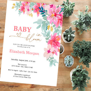 Farbige Wildblumen Baby in Blüte Babyparty Einladung