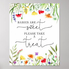 Farbige Wildblumen Babyduschfavoriten Zeichen Poster