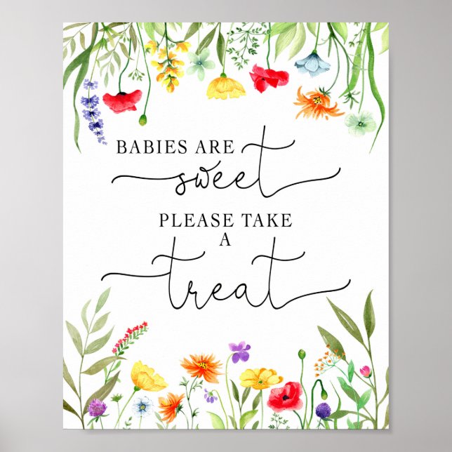 Farbige Wildblumen Babyduschfavoriten Zeichen Poster (Vorne)