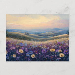 Farbige Wildblumen bei Sonnenuntergang Postkarte