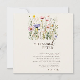 Farbige Wildblumen Beige Monogramm Foto Hochzeit Save The Date