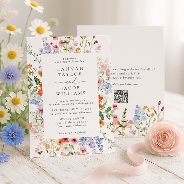 Farbige Wildblumen-Blumen-QR-Code-RSVP-Hochzeit Einladung (Von Creator hochgeladen)