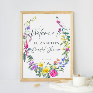 Farbige Wildblumen Blumenkalligraphie Willkommen Poster